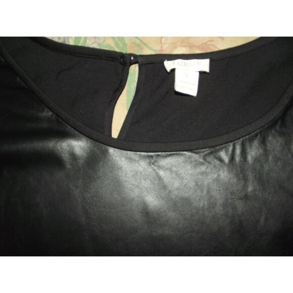 J. Crew Faux Leather Tee Womens Size L Black Short Sleeve Top pocket - Picture 6 of 14